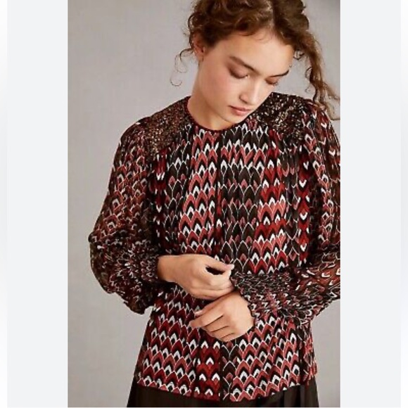 Anthropologie NWT Blank London Sequin Shoulder  Bishop Sleeve blouse size M. - Picture 3 of 8